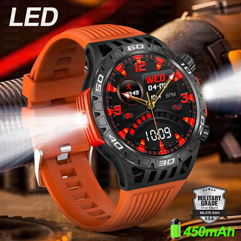 2024 Outdoor Smartwatch Per Uomo Bt Phone 450 Mah Bussola Cardiofrequenzimetro Sleep Tracker Orologi 100 + Modalità Sportiva Orologio Fitness