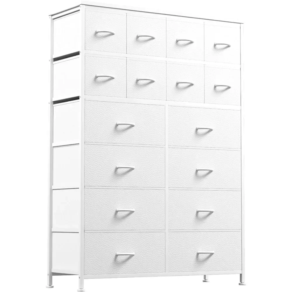 

16 Dresser Drawer for Bedroom Entryway,Tall Dresser w/ PU Fabric Storage Drawer,Large Dressers & Chest of Drawers ,White