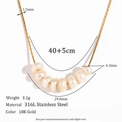 E.B.belle Elegant Freshwater Pearl Pendant Necklace - Stainless Steel Thin Chain Jewelry - 40cm (Gold)