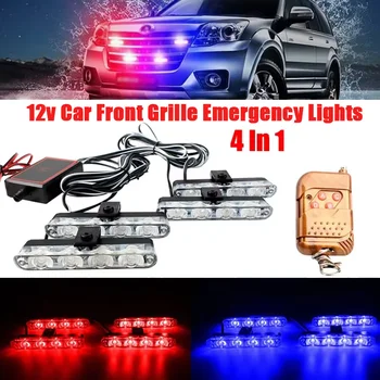 Luci di emergenza 4 in 1 per griglia anteriore auto, 4 LED lampeggianti, luci auto 12V, lampeggiante rosso blu, per auto, camion, furgone, SUV
