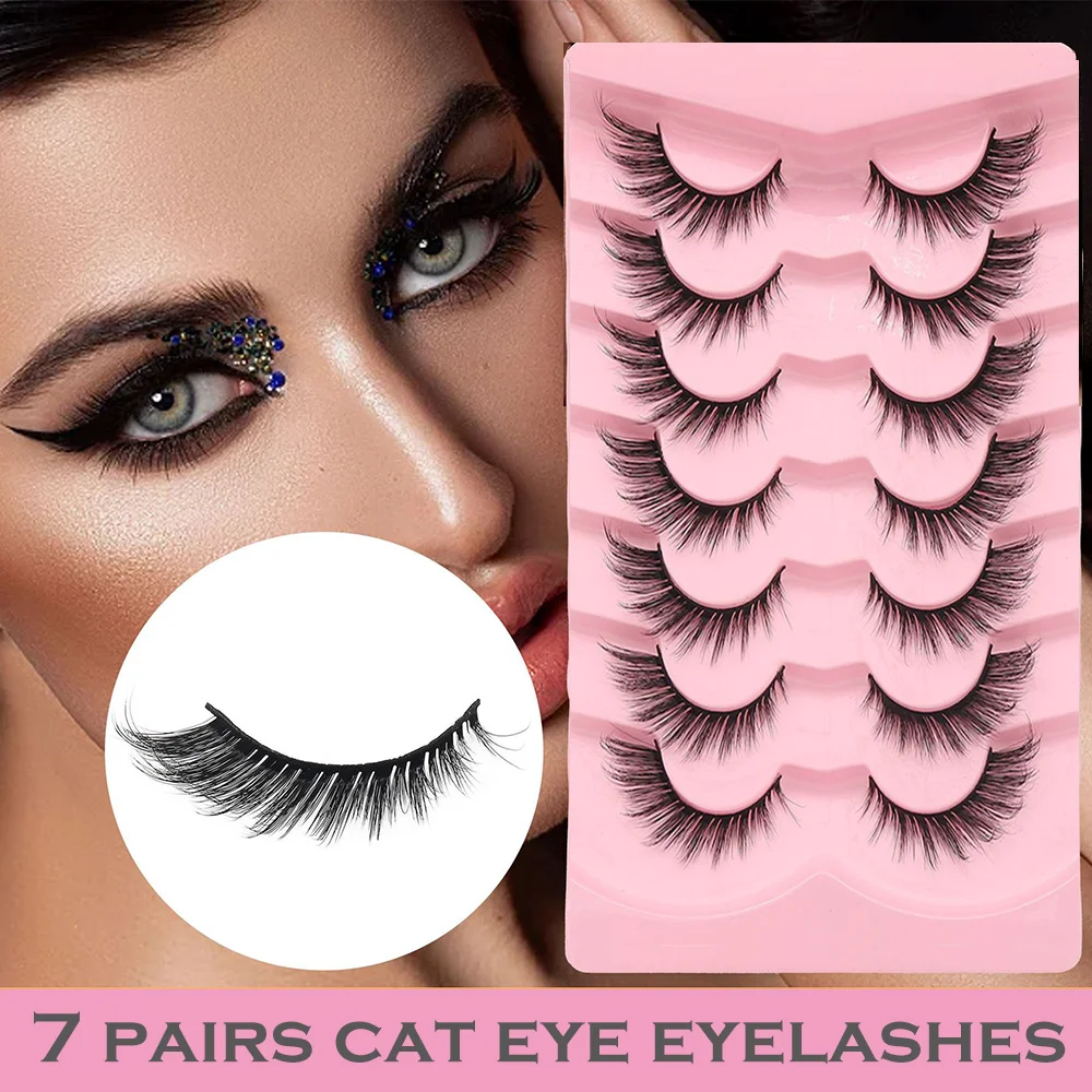 

7pairs Cat Eye Eyelashes Fox Eyes False Lashes Extension Supplies Winged Cosplay Faux Cils Beauty Female Makeup Tools Manga