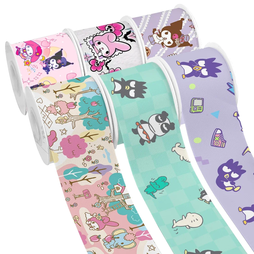 

New Sanrio Kuromi Cartoon Characters 10yards Printed Grosgrain Ribbon for Cheer Bows DIY Girl Headwear Hair Bows Satin Ribbon