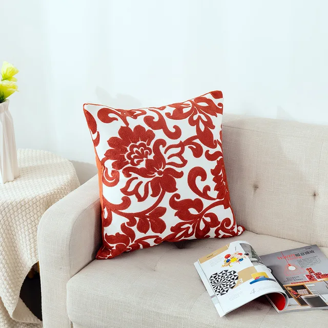 7816円 おトク情報がいっぱい！ Kashmir Designs Blue Rooster Throw Pillow Cover Karla Gerard Floral Pillows Chair Cushion Flower Couch Red Farmhouse Hand Embroidered Cushions Wool Size - 18x18
