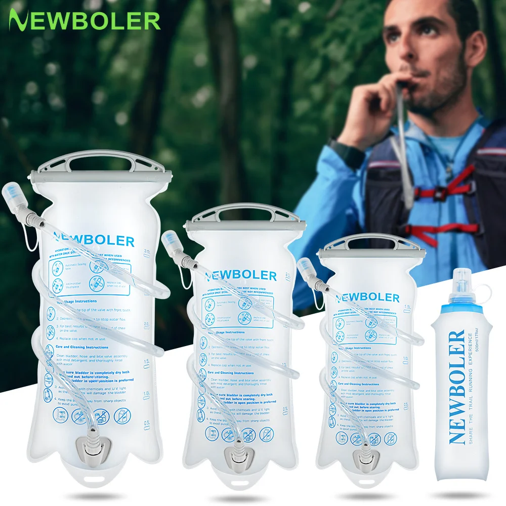 NEWBOLER 1.5L 2L 3L 야외 스포츠 캠핑 물 방광 러닝 스포츠 자전거 부드러운 물병 접이식 TPU 소프트 플라스크 워터 가방
