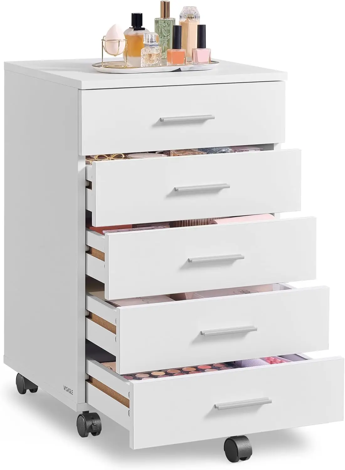 File Cabinet, Mobile Pedestal Filing Cabinet with Wheels, Printer Stand with 5 Drawers, Tool-Free Sliding Rails