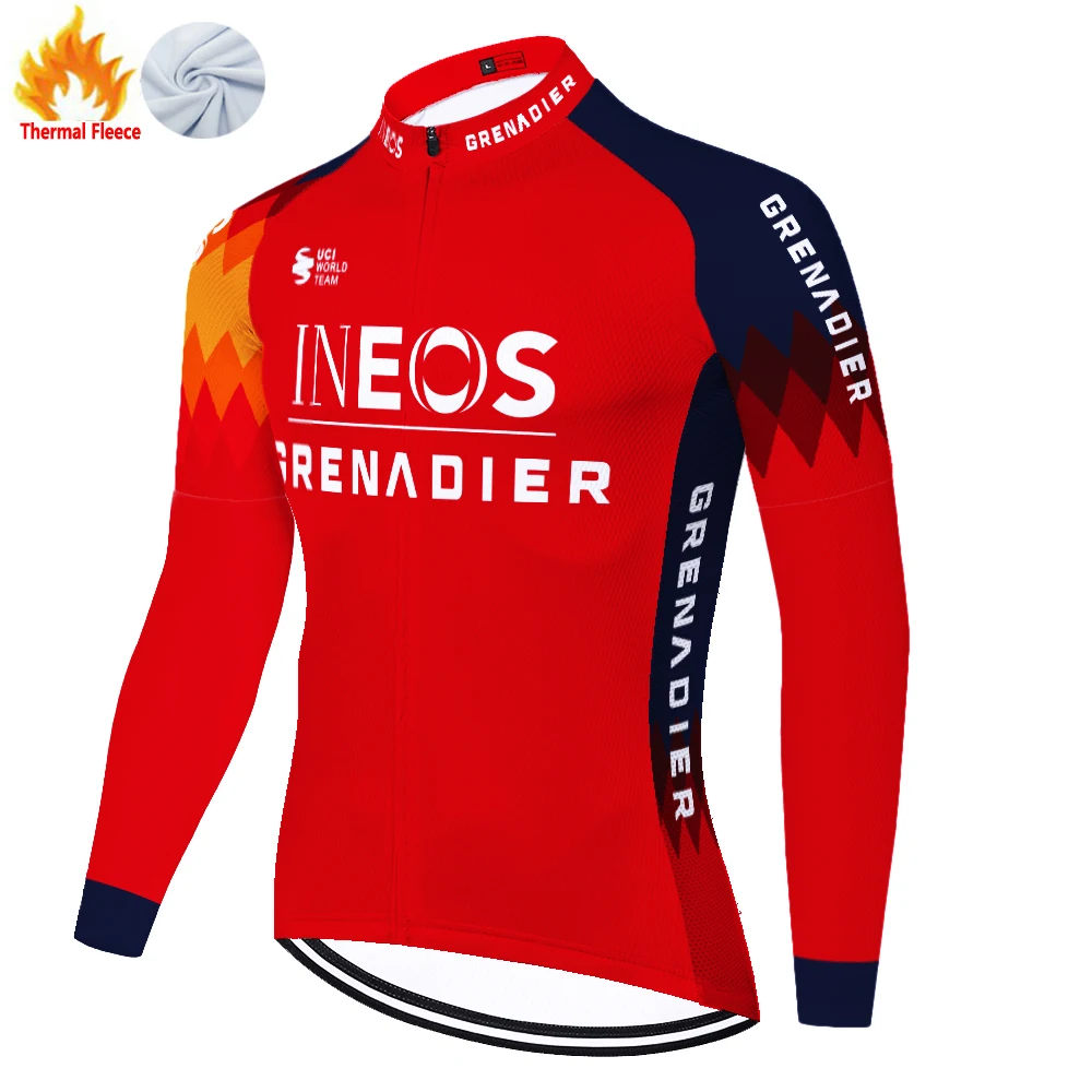 2023 ineos cycling jersey Long Sleeve men winter thermal fleece maillot