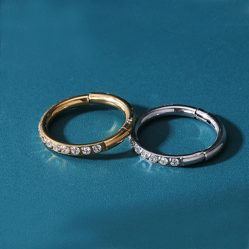 G23 Titanium Piercing Double Layered Triple Stack Hinged Zircon Nose Ring Helix Cartilage CZ Small Cartilage Septum Clicker