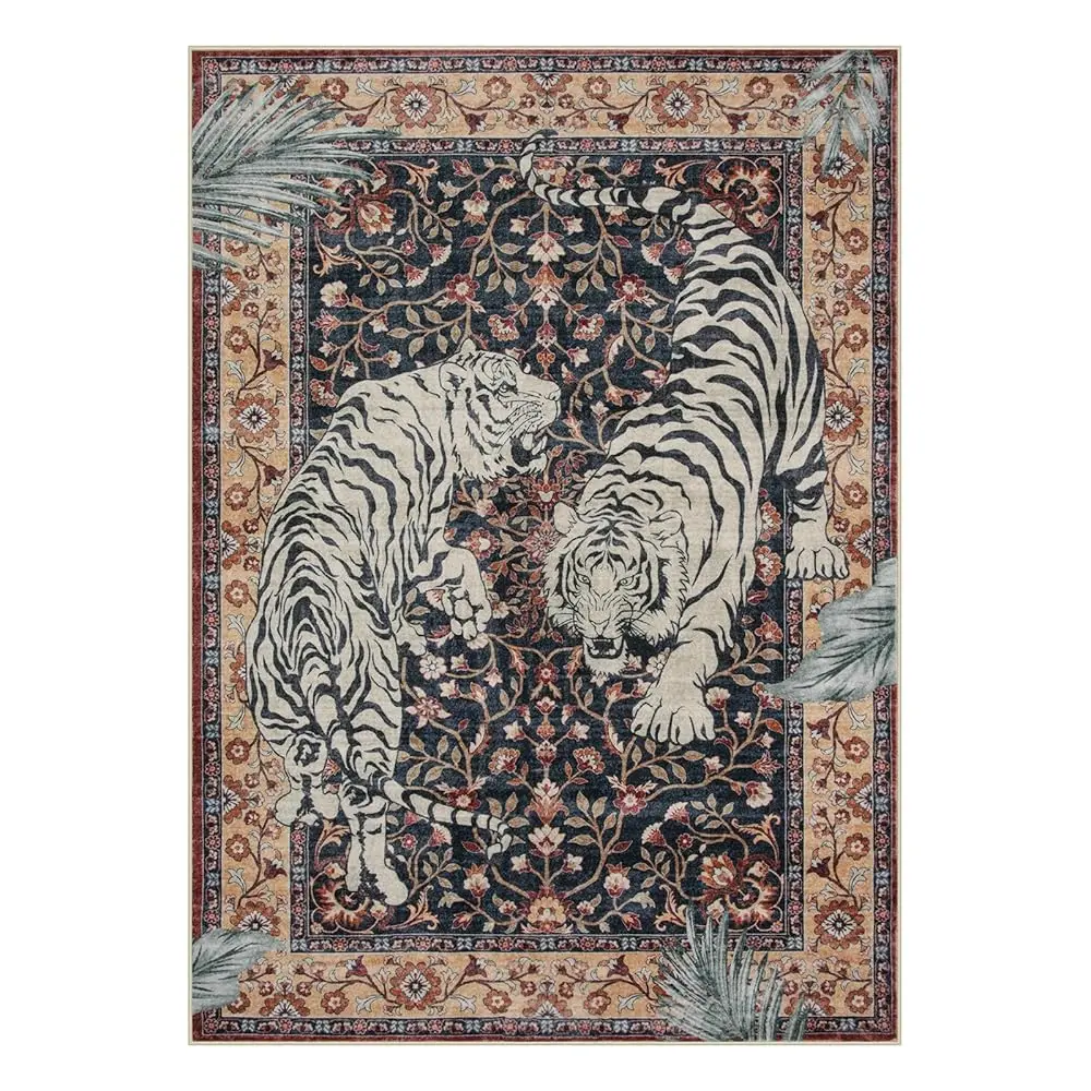 5×7 Washable Vintage Tiger Area Rug 2
