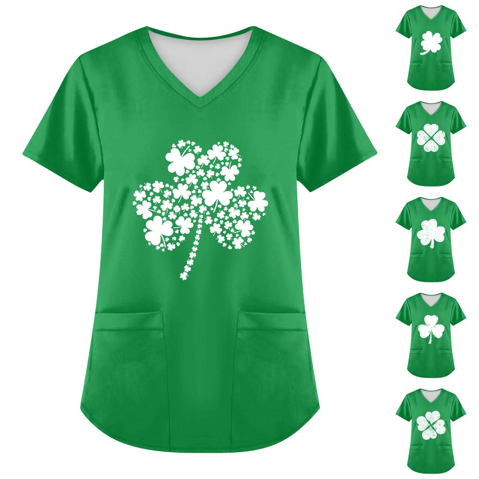 

Женская рабочая форма с V-образным вырезом, коротким рукавом и карманами