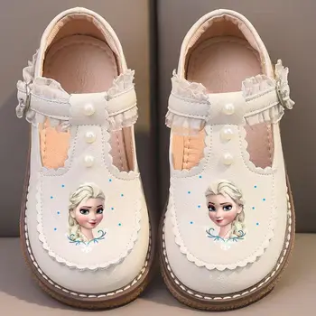 Scarpe casual in pelle per ragazze Disney per bambini Primavera Frozen Princess Scarpe antiscivolo con suola morbida per ragazze Scarpe per bambini Lolita Girls 1