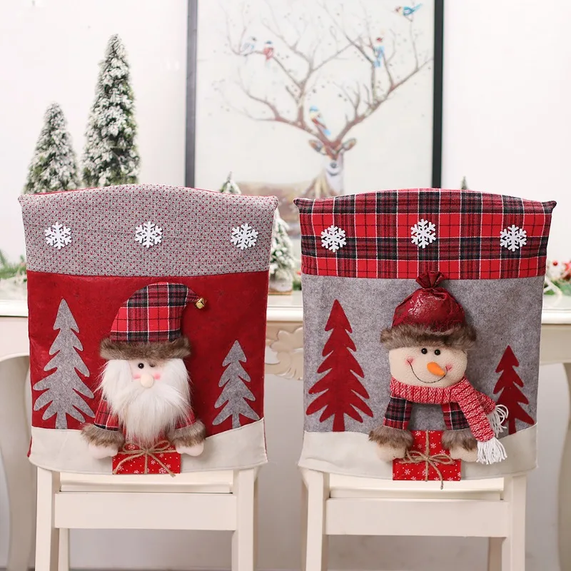 1pc Christmas Chair Cover 3D Cartoon Home Table Dinner Chair Seat Cover Decoration Xmas Party New Year Home Decoration