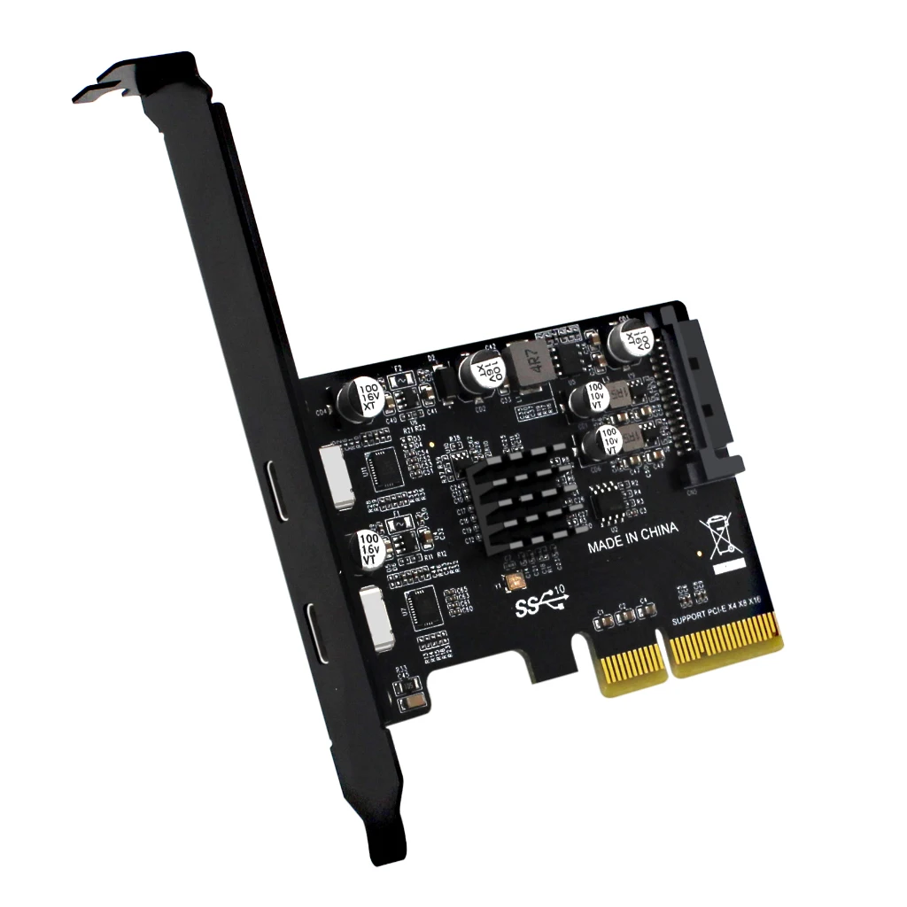 

XT-XINTE PCI-E Dual Type-C Ports PCIe 4X to USB 3.1 10Gbps Expansion Card Hub Adapter Controller Add On Card For Desktop PC