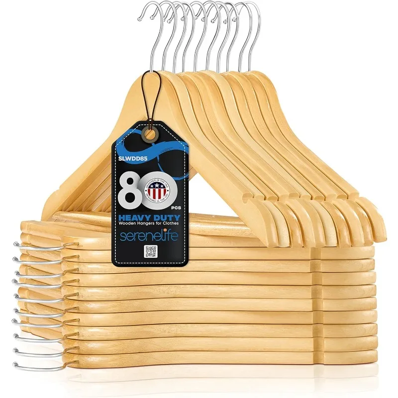 

Home Solid Wooden Hangers, Mega Pack, Pieces Hangers for Clothes, Heavy Duty Suit Hanger Set with Chrom