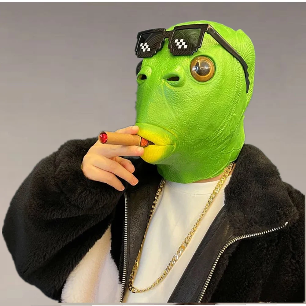 Funny Green Fish Head Mask For Adult Carnival Party Latex Halloween Cosplay Costume Mask Masquerade Cosplay Masks