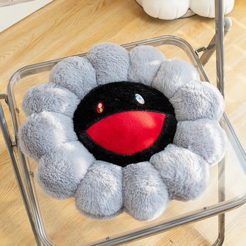 40x40cm Darkness Grey Black Sunflower Seat Cushion Evil Skeleton Round Flower Plant Plush Pillow Indoor Floor Sofa Decor Gift 5