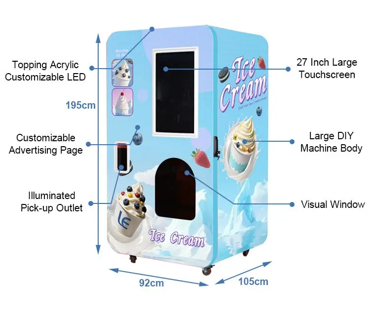 Heavy Duty 27 Inch Touch Screen Soft Ice Cream Vending Machine for Business