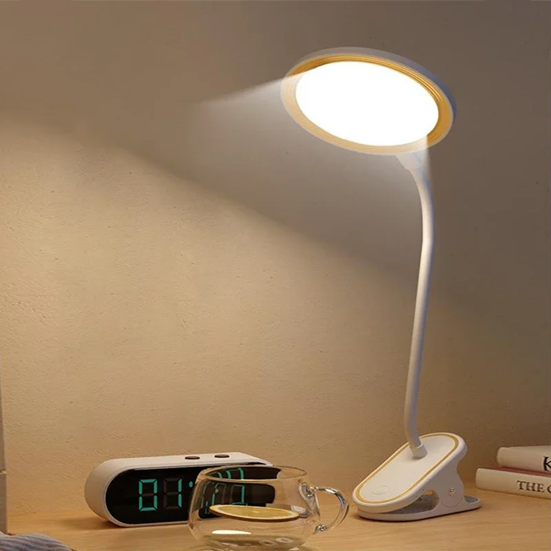Table Lamp USB Rechargeable Desk Lamp with Clip Bed Reading Book Night Light LED Touch 3 Modes Dimming Eye Protection Light