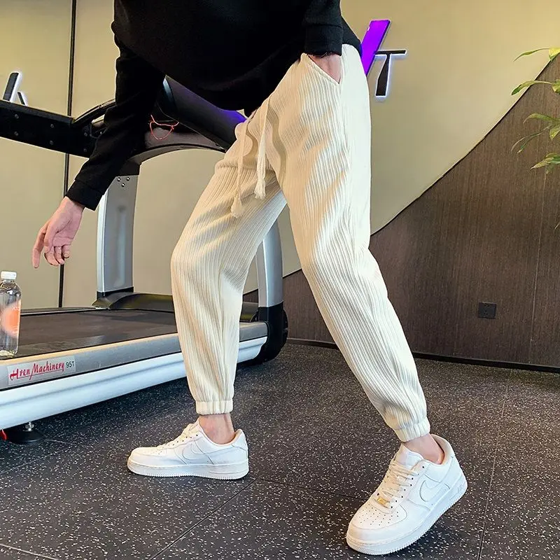Autumn Winter KPOP Fashion Style Harajuku Slim Fit Trousers Loose All Match Casual Pants Thick Harem Pant Pockets Sweat Pants
