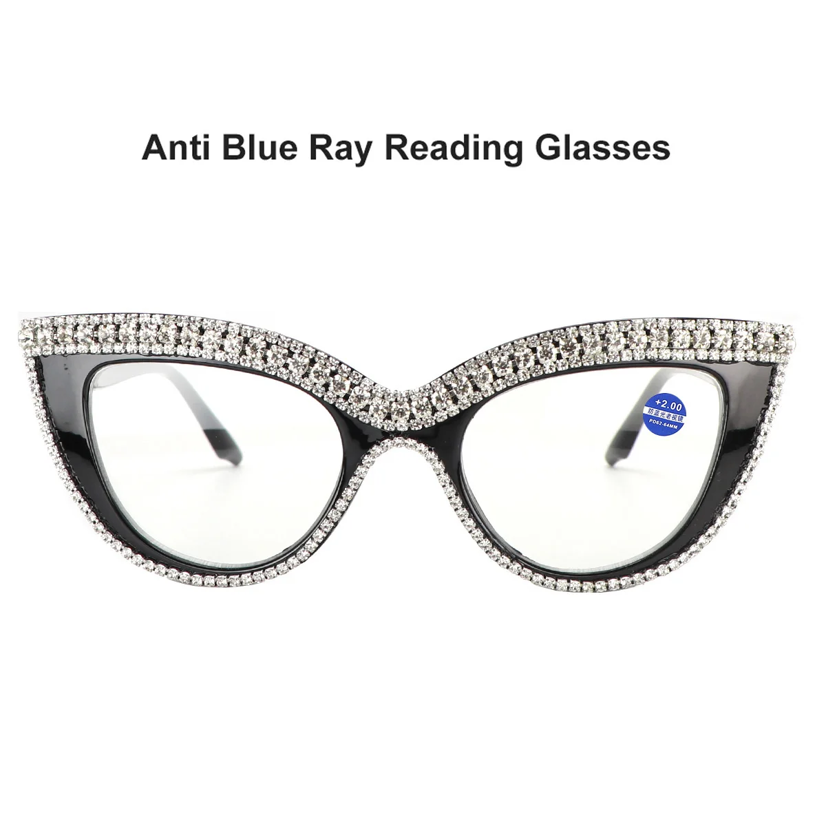 Rhinestone Cat Eye Reading Glasses Women Trim Anti Blue Ray Presbyopic