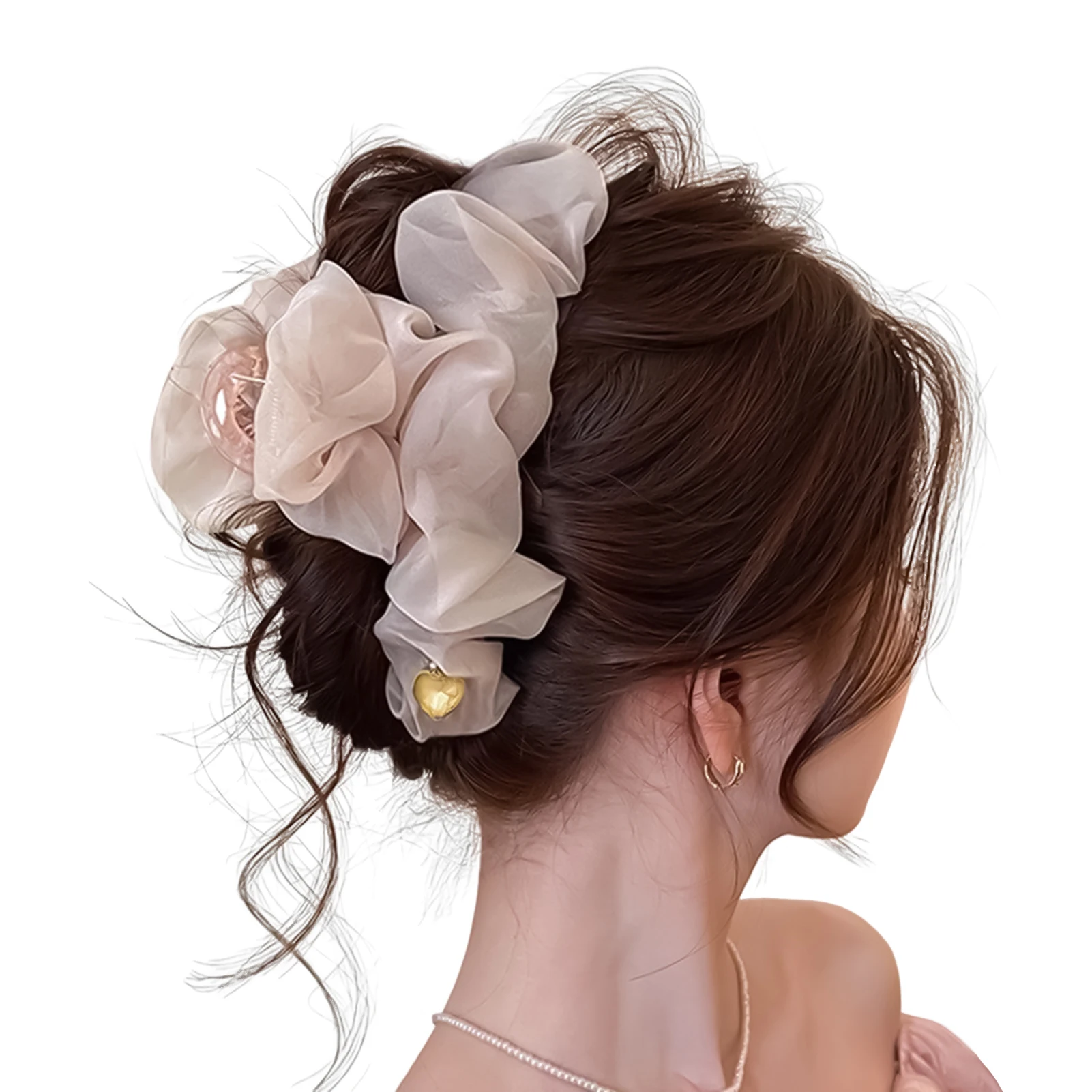 Sanfte große Haarklammer für Frauen, trendige, elegante, plissierte Mesh-Haifischgreifer, koreanischer Stil, süße Haarspangen, Mädchen-Haar-Accessoires – Detail 6