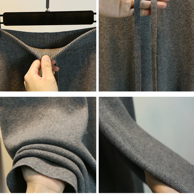 Knitted Wide Leg Pant Women Solid Colors Lace Up Autumn Winter Baggy Trousers All-Match Casual Ankle-Length Pants Korean Fashion