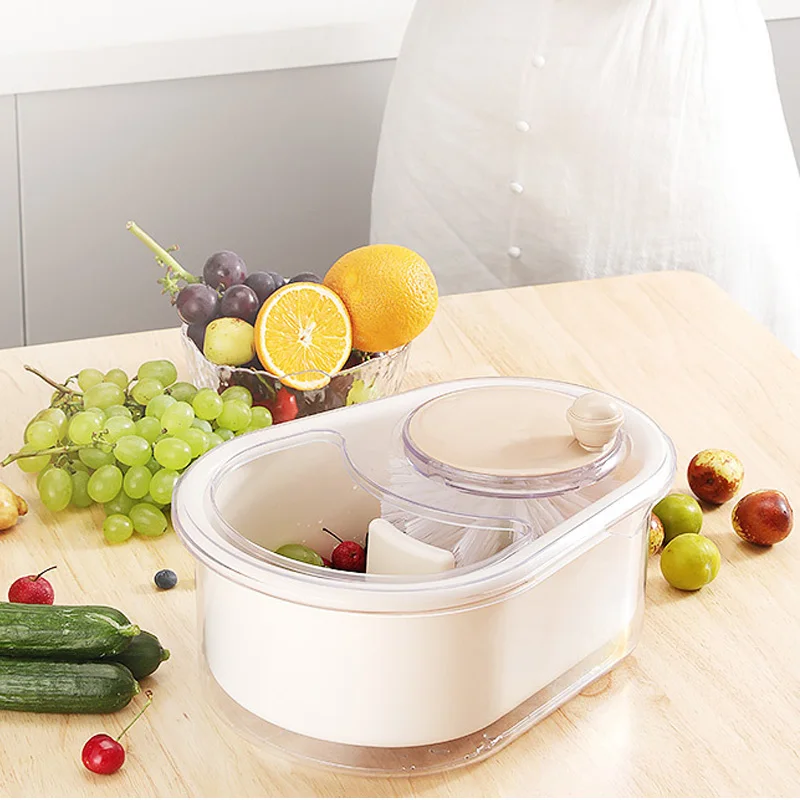 Household Fruit and Vegetable Cleaning Machine Manual Water Salad Spinner Fruit Drain Basket 1pc Kitchen Accessories