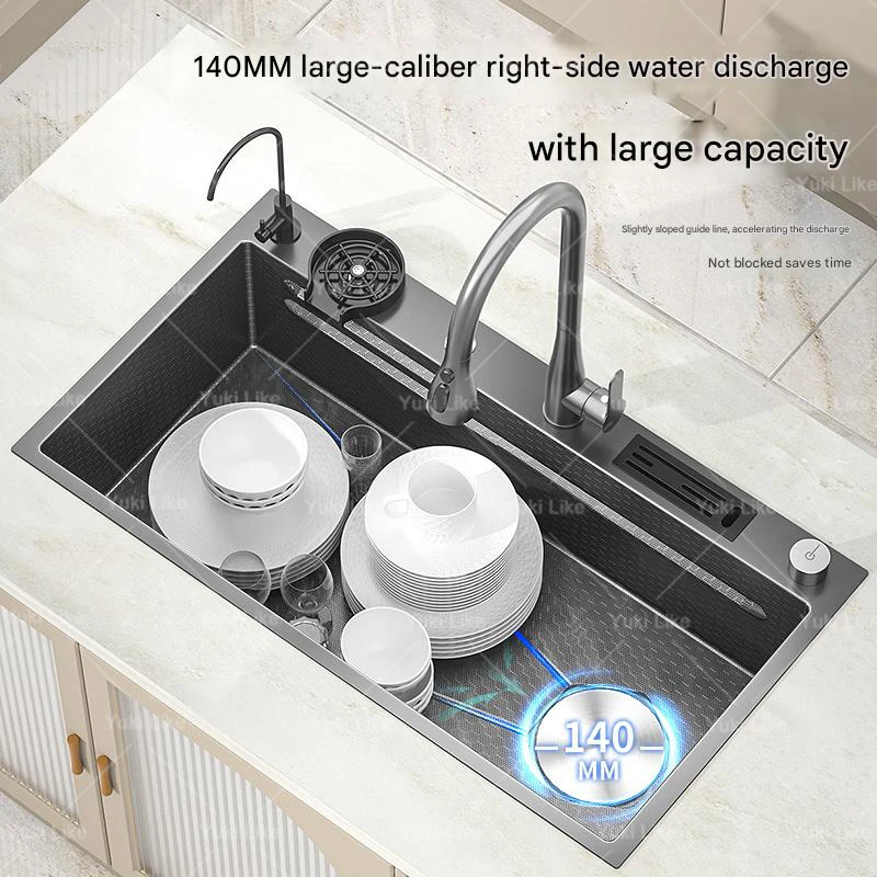 Stainless Steel Kitchen Sink Embossed Extra Large Single Slot Undermount Basin Multifunctional Dishwashing Sinks