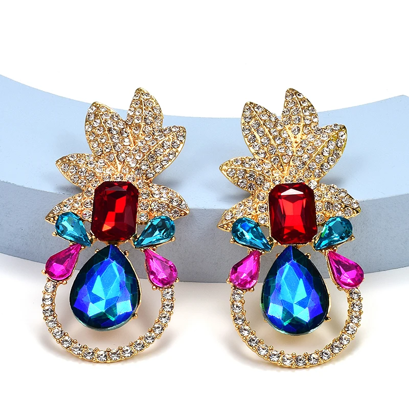 Bohemian Colorful Crystal Glass Metal Earrings 1