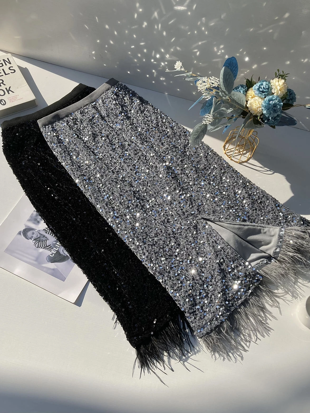 

2023 Fringed Sequin Package Hip Skirt for Women High Waist Tassel Chic Shiny Jumpy Skirts Spring New Style