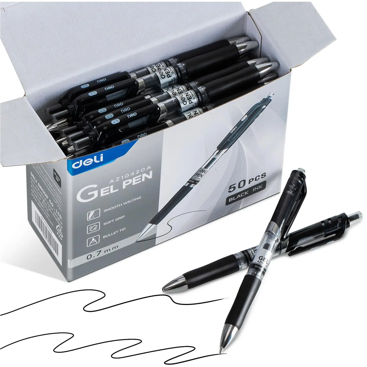 델리 젤 펜, 10개 개폐식 펜 검정 잉크, 중간 포인트 펜 0.5mm, 부드러운 쓰..
