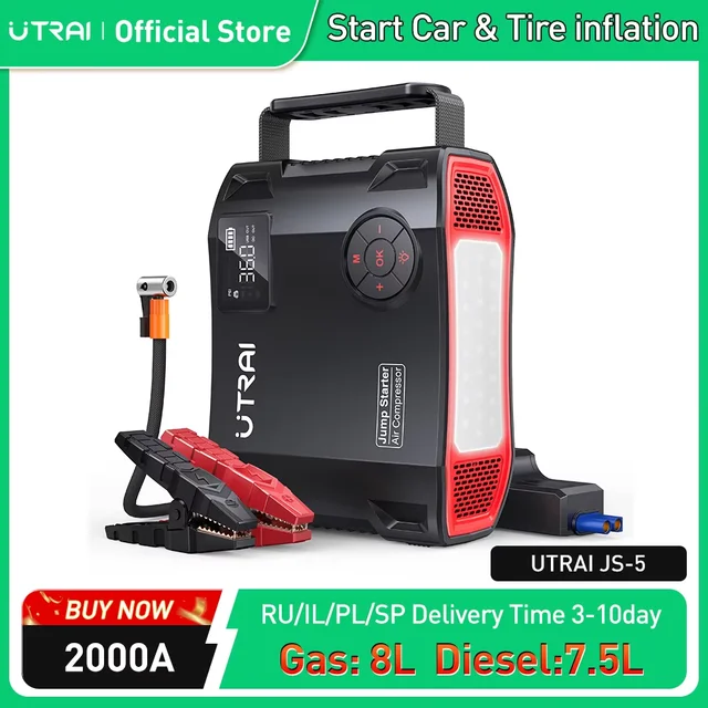 UTRAI Compressor 150PSI Air Pump Bicycle Car 2000A Jump Starter Power Bank Wireless Tire Inflator LED Air Compressor