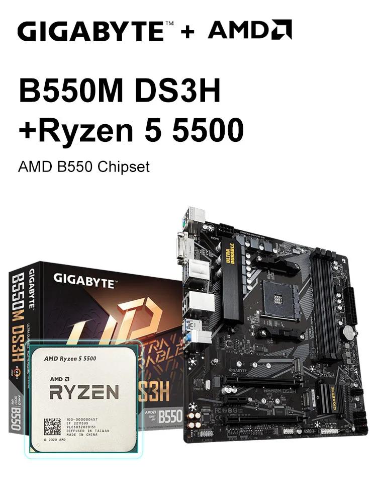 GIGABYTE B550M DS3H New Motherboard Set + AMD New Ryzen 5 5500 R5 5500 CPU Processor 128G DDR4