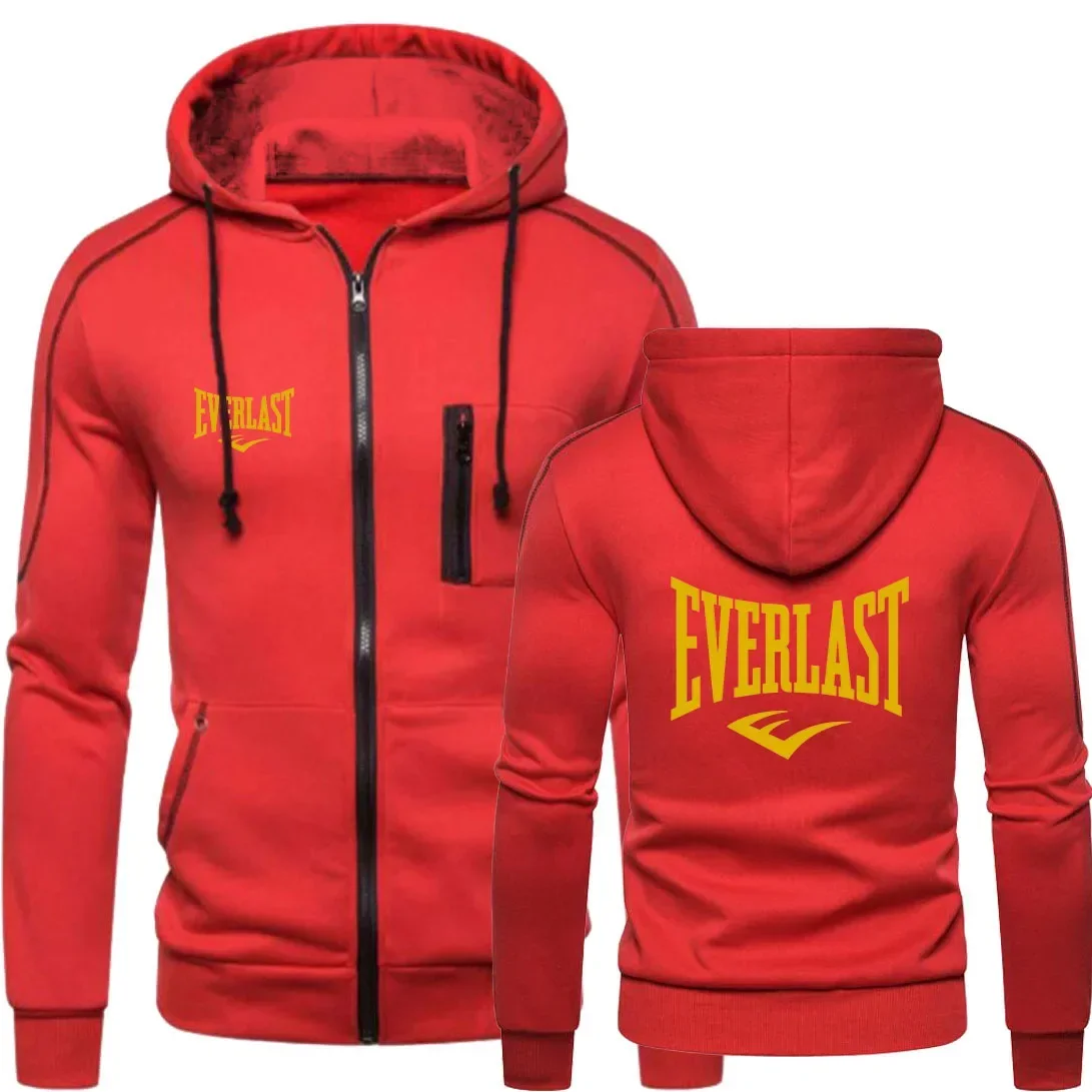 thumbnail image 1 of Nuevo EVERLAST, ropa deportiva de otoño e invierno para hombre, Sudadera con capucha sencilla a la moda con cremallera, chaqueta lisa, ropa deportiva estampada para hombre, top informal cálido, 1 of 5
