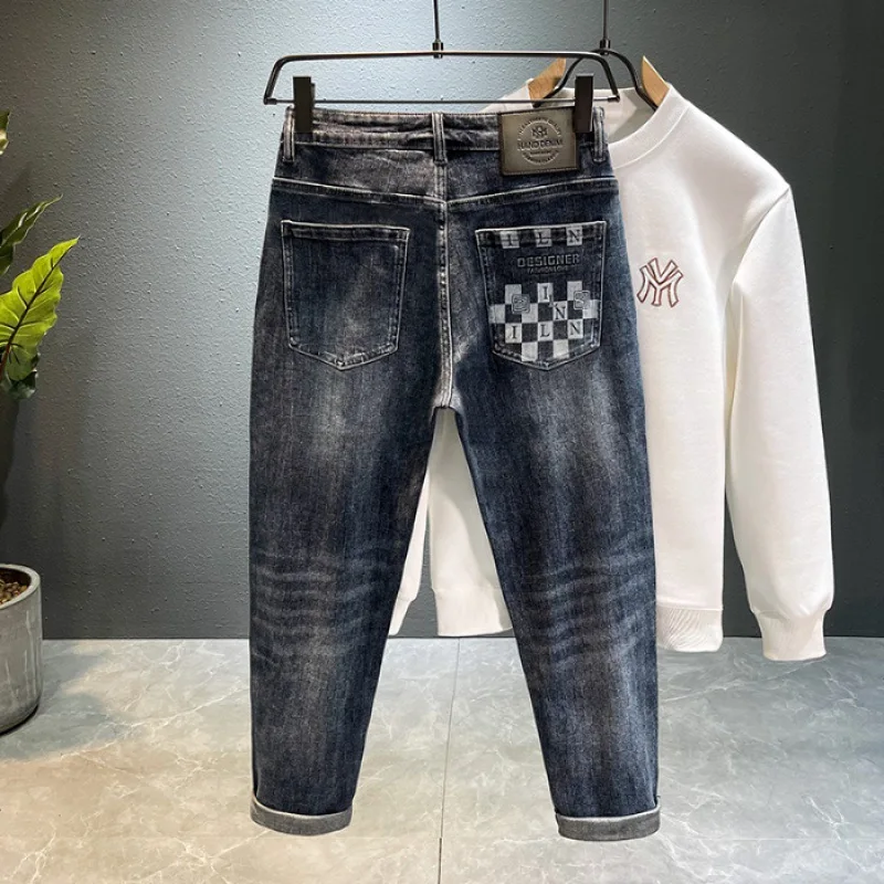 New Jeans Men'S Trend Stretch Slim Straight Leg Men'S Pants Fit Comfortable Waist Wash Fashion Black Denim Pants