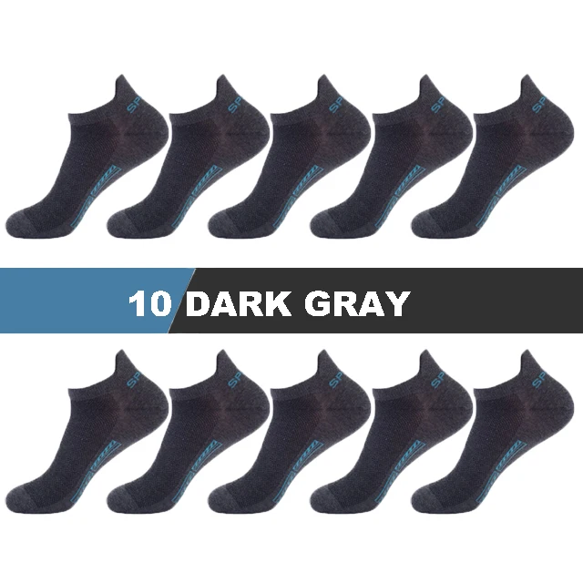 10Pairs/Lot High Quality Men Socks Ankle Breathable Cotton Sports Socks Mesh Casual Athletic Summer Thin Cut Short Sokken Gifts 10 dark gray