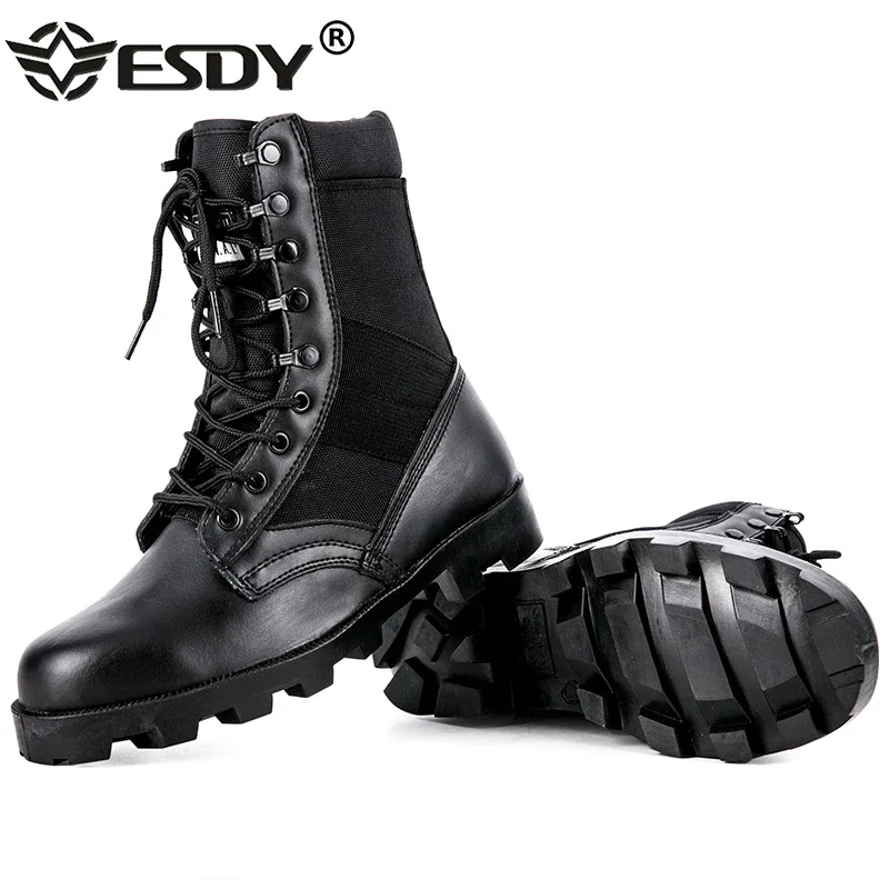 

US Military Ankle Boots Men Outdoor Genuine Leather Panama Soles Tactical Combat Boots Army Hunting Work Boot Man Hiking Shoe 47