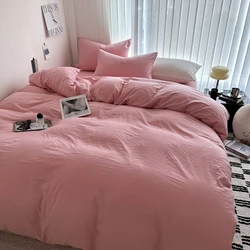 Luxurious Solid Cotton Bed Linen Set with Duvet Cover and Pillowcases - King Size 4pcs (Cream Pink)
