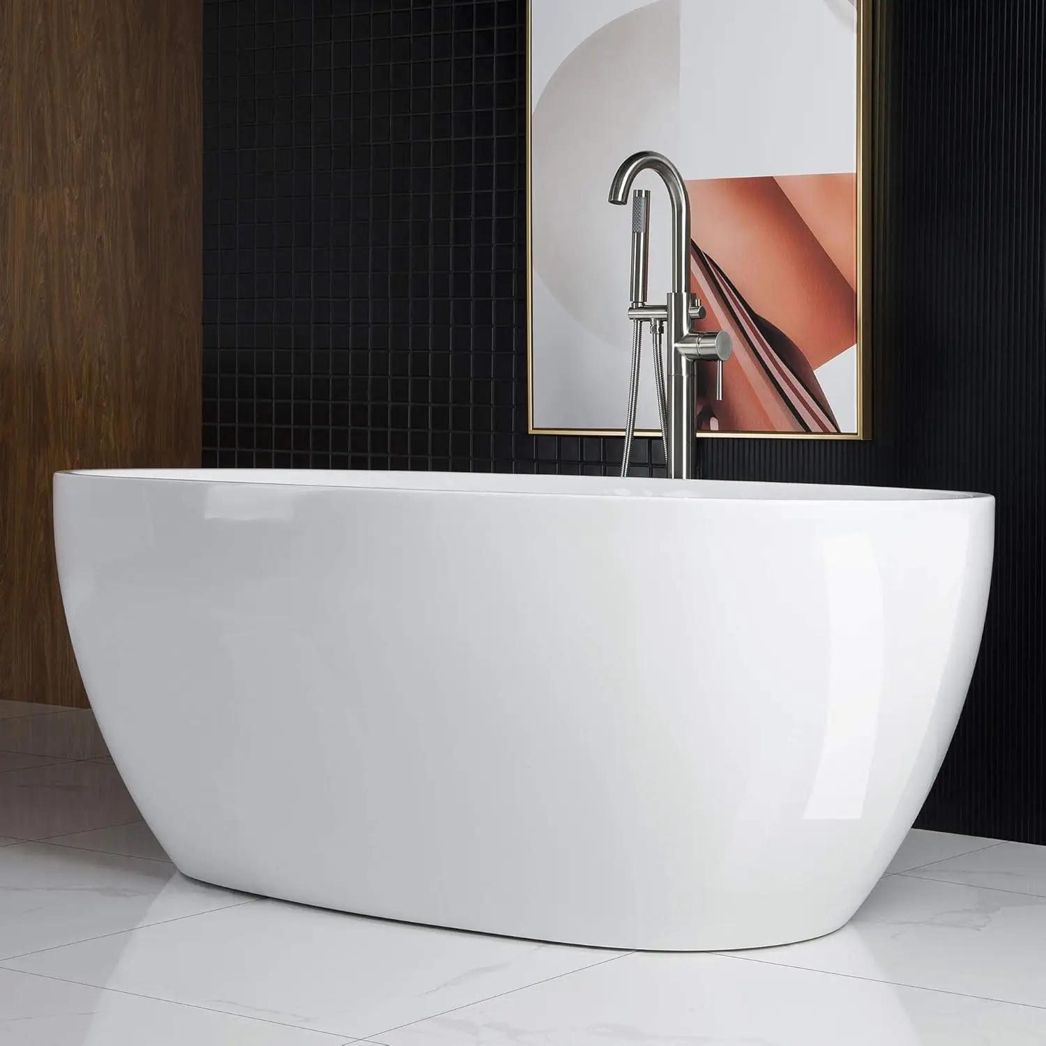 67 inch Acrylic Freestanding Bathtub Contemporary Soaking White Tub with Brushed Nickel Overflow and Drain Easy clean 4