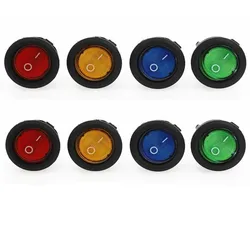 8 - Pack Red LED Round Rocker Switches - Heavy - Duty On/Off Snap Design (8pcs mix color)
