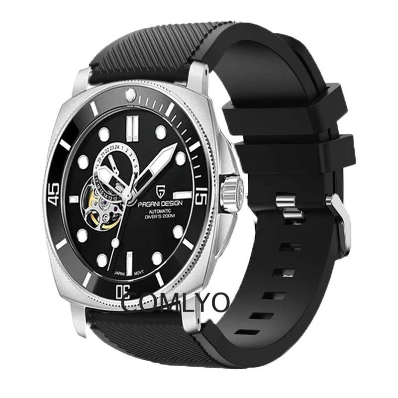 PAGANI DESIGN自動巻き腕時計 防水 ブラック 交換用ベルト2本付き