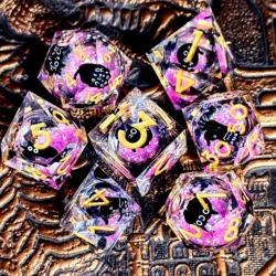 Enchanted Amethyst Resin Dice Set - 7 - Piece Polyhedral Collection (Pink)