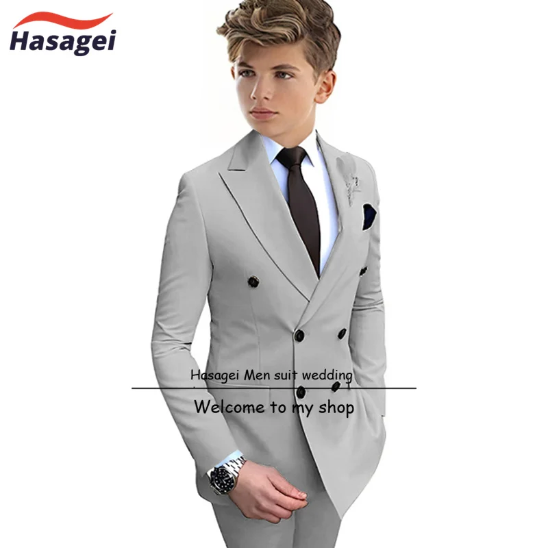 Boys Suit 12 Years Old Double Breasted Jacket Pants 2 Piece Set Peaked Collar Formal Kids Wedding Tuxedo boys formal suit set