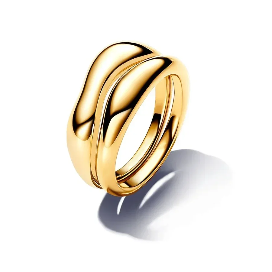 2024 New 925 Sterling Silver Organically Shaped Stacking Rings Heart Two-tone Entwined Bands Ring Fit Women Gifts 3