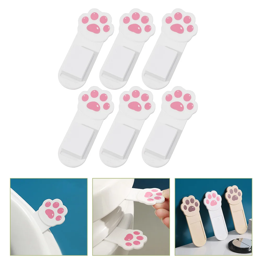 6 Pcs Cat Claw Lid Lifter Toilet Seat Cover Self Adhesive Knob Holder Pp Elder Paw Bathroom Accessories