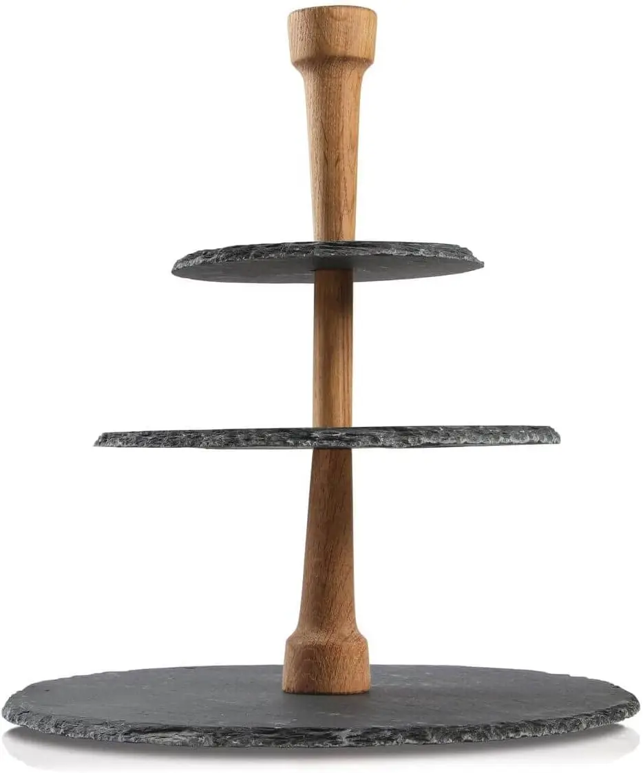 

Serving Party Tower - 3 Layer Best for Cheese, Tapas, Bread, and Desserts Presentation - Board Slab with Non-Slip Feet - Cutting