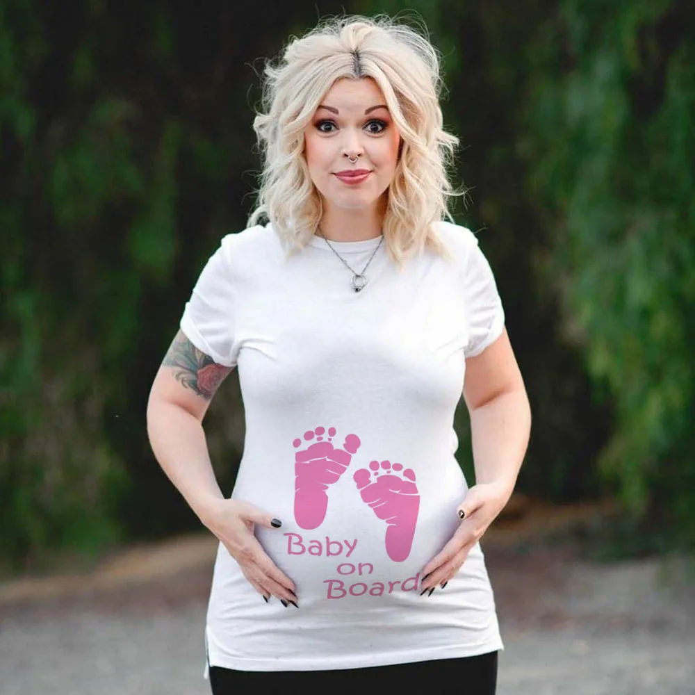 Plus Size Funny Maternity Tshirt Baby on Board Pattern Print Pregnant Woman T-shirt Tops Pregnancy Short Sleeve T Shirt Clothes 3