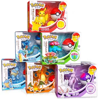 Pokemon Ball Deform Mewtwo Figure Pokeball Action Figurine Pikachu Charizard Gengar Blastoise Greninja Eevee Poke Child Toy Set 1