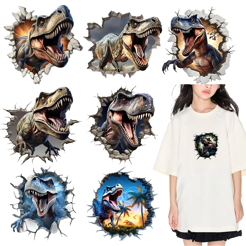 Dinosaurs break through holes and emerge from walls DTF Heat Transfer dtf heat transfer On Clothes iron on heat transfer Children's clothing
