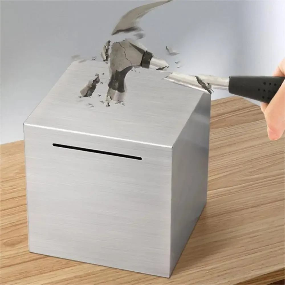 Simple Square Stainless Steel Money Box Portable Security Only In Coin Money Saving Box Storage Jar Desktop Ornament
