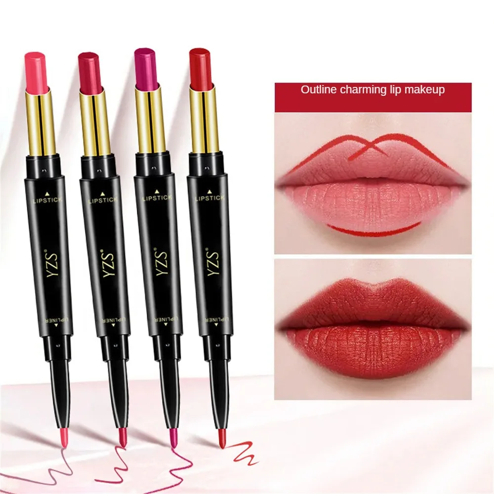 Lipgloss Double Head Lipstick Cosmetics Lip Liner Pencil Non-stick Cup Lipstick Lipliner Pen 8 Color Lips Makeup Red Lip Tint 2